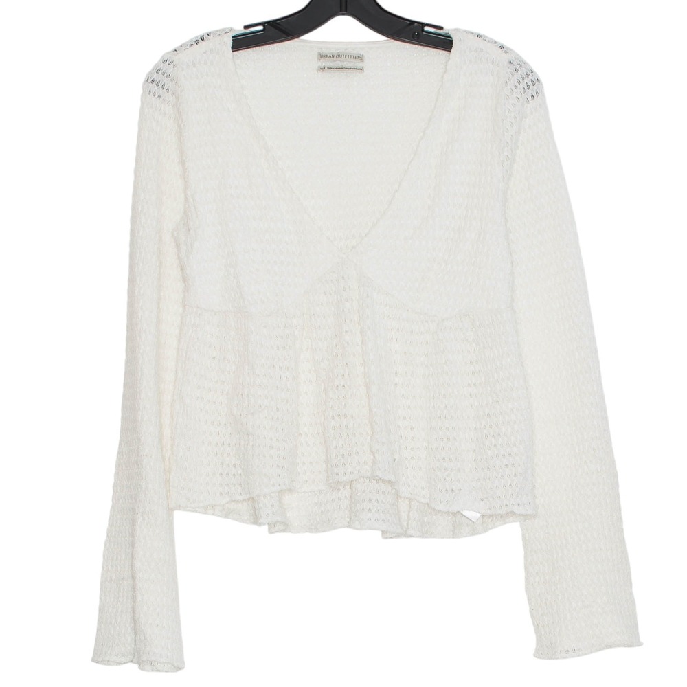 Urban Outfitters Pointelle Peplum Top White Festival Babydoll Cottagecore Boho M